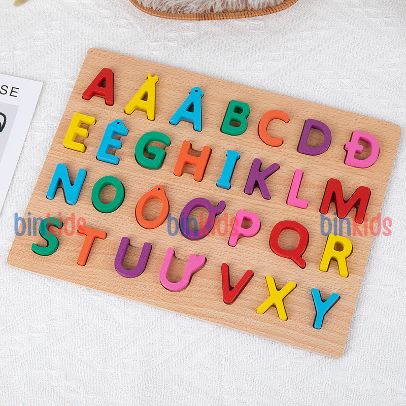Bảng chữ cái Tiếng Việt, bảng chữ cái gỗ nổi chữ và số cho bé, kích thước 30x22cm, giúp bé phát triển tư duy