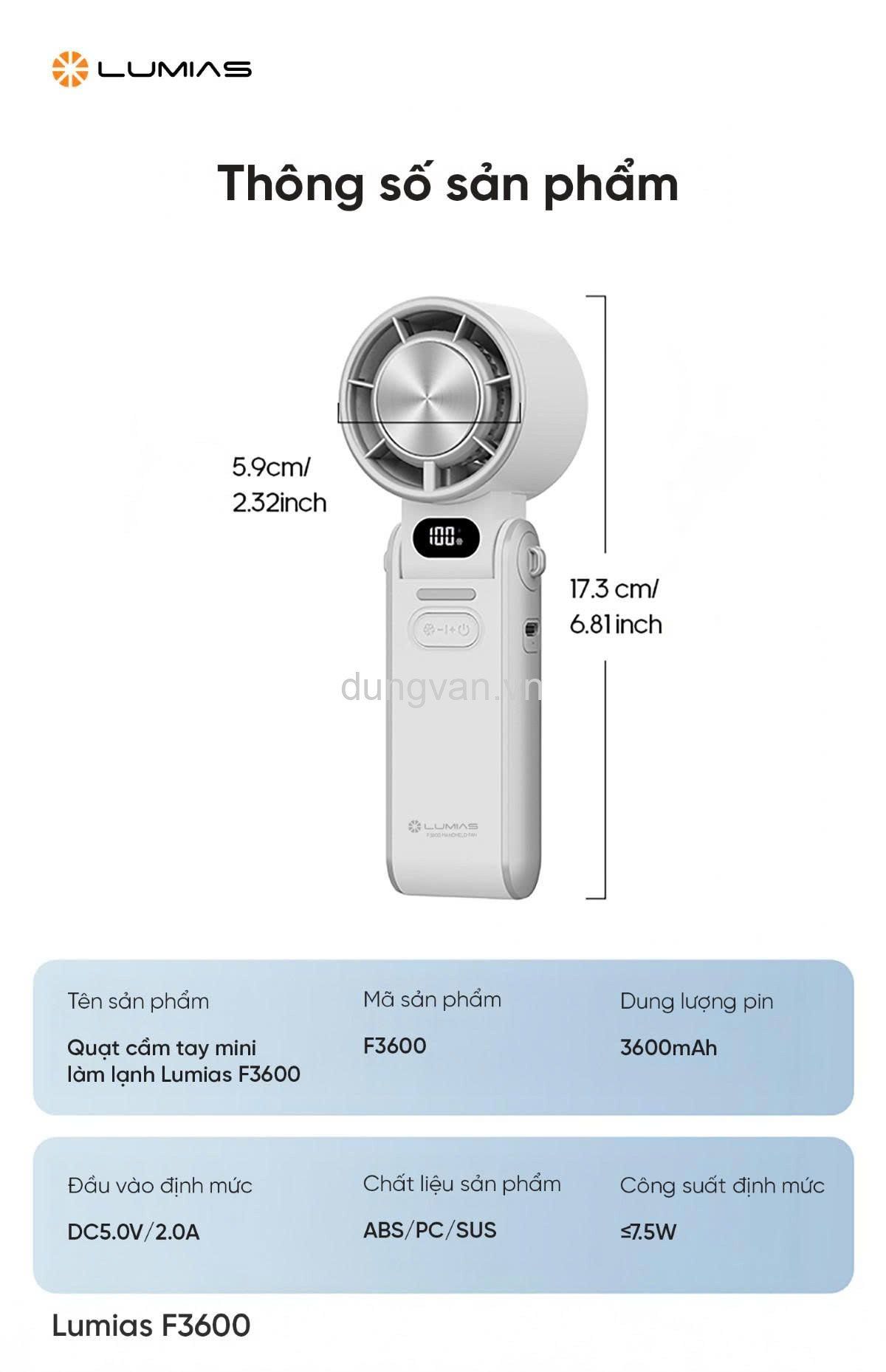  QUẠT CẦM TAY MINI LUMIAS LÀM LẠNH F3600 