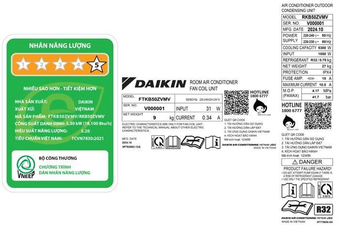  Điều hòa Daikin Inverter 18000 BTU 1 chiều FTKB50ZVMV/RKB50ZVMV 