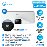  Bình nóng lạnh 20 lít Midea MWH20-25EHA2(VN)W (Bình ngang điện tử) 