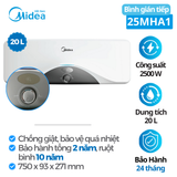  Bình nóng lạnh 20 lít Midea MWH20-25MHA1(VN)W (Bình ngang) 