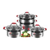  Bộ nồi Inox 3 chiếc 5 đáy HQSTAR HQ-226 nắp kính 