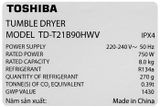  Máy sấy quần áo bơm nhiệt 8 kg Toshiba TD-T21B90HWV (MG) 