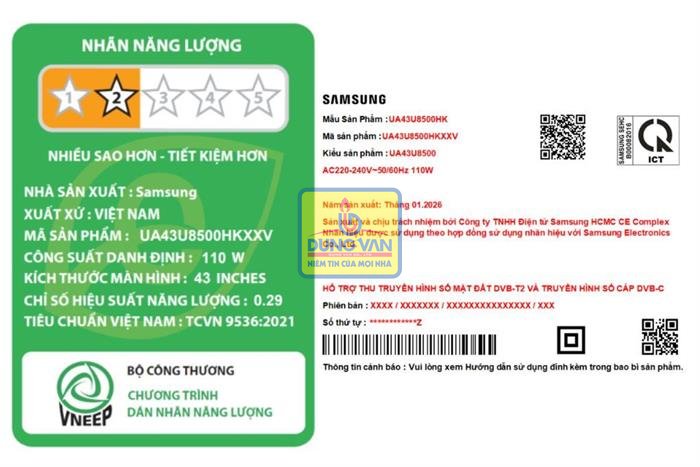Smart Tivi Crystal UHD Samsung AI 4K 43 inch UA43U8500H chính hãng Dũng Vân Quảng Ninh