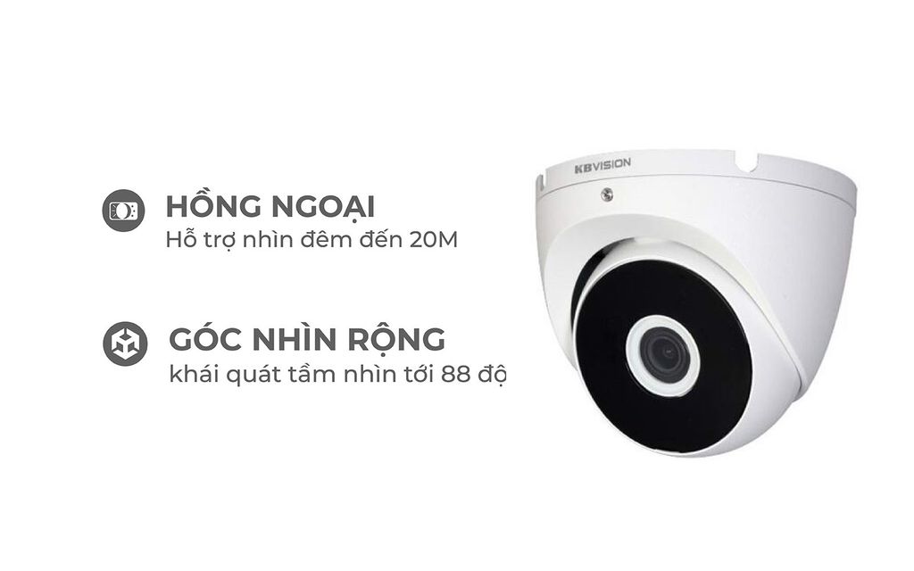 Thiết bị quan sát/Camera HDCVI bán cầu hồng ngoại 2MP KBVision KX-A2012S4