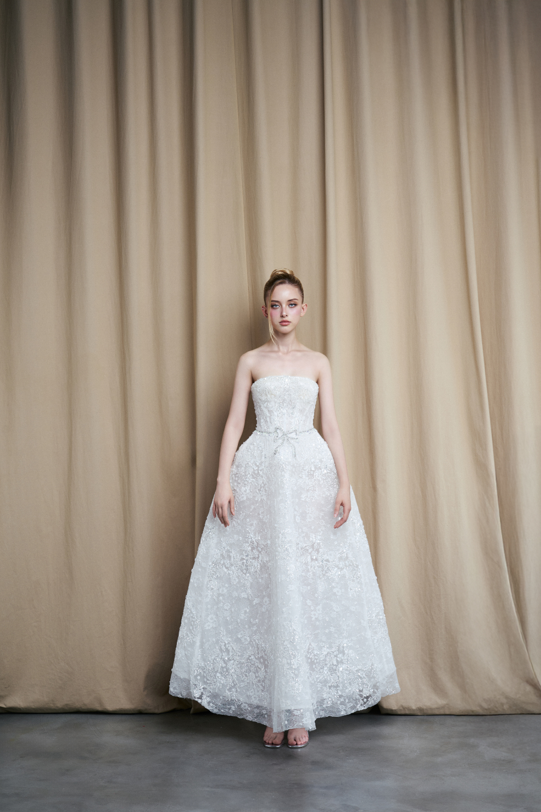  Strapless Floral Lace A-Line Gown 