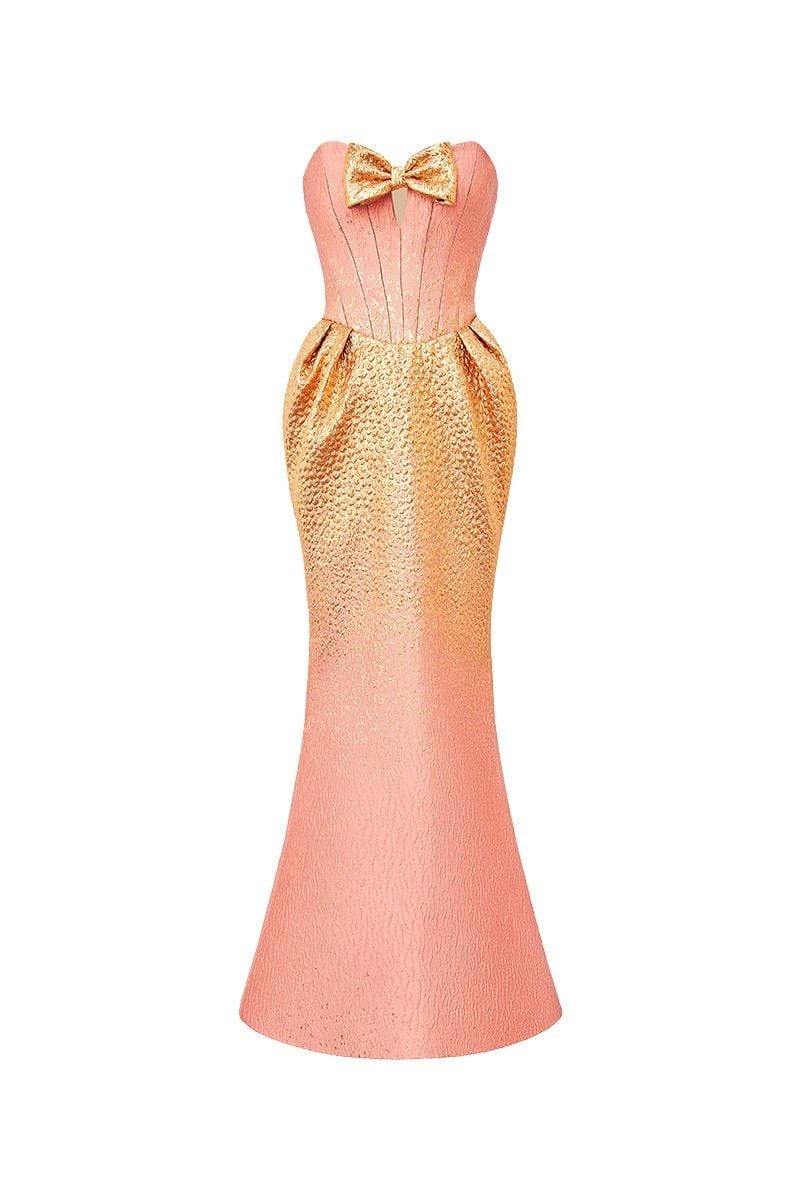  Brocade Bowtie Fishtail Dress 