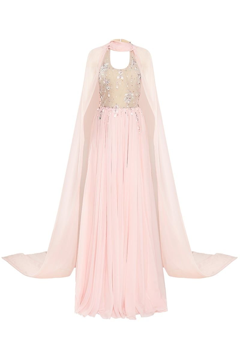  Seraphina Embellished Chiffon Gown with cape 