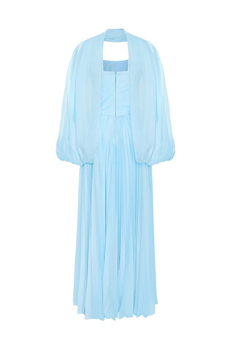  Aurelia Pleated Chiffon Gown with cape 