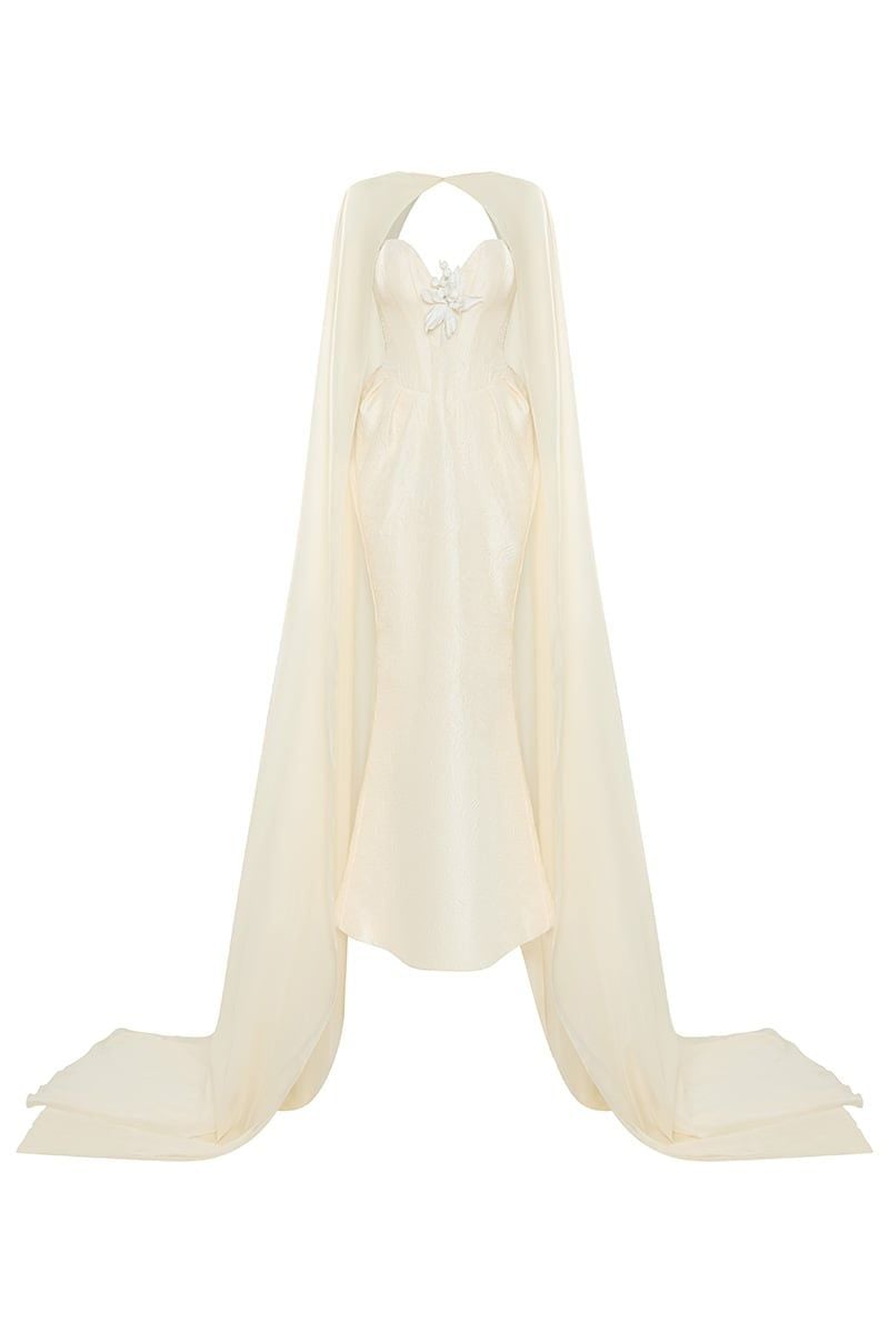  Evangeline Strapless Jacquard Gown 