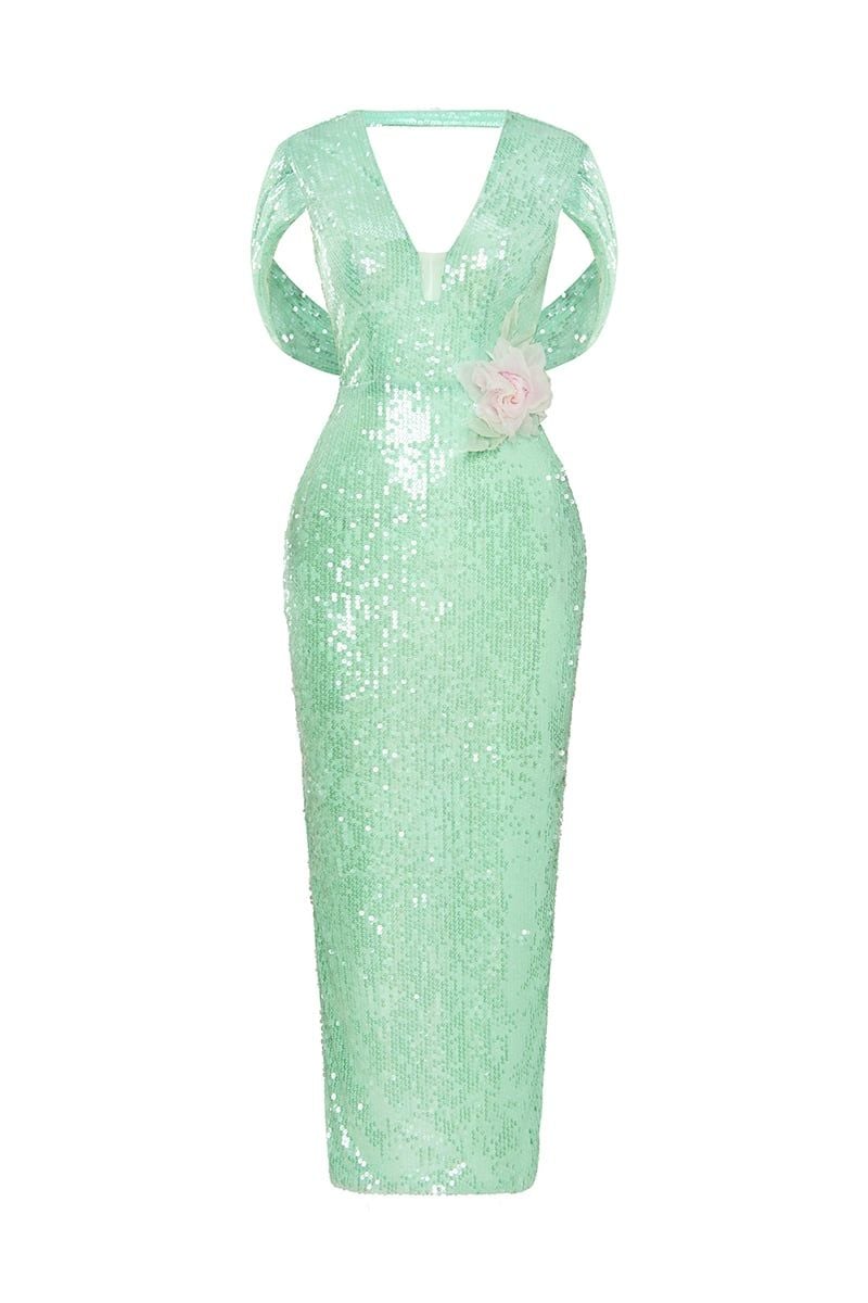  Luna Sequin Cape-Sleeve Dress 
