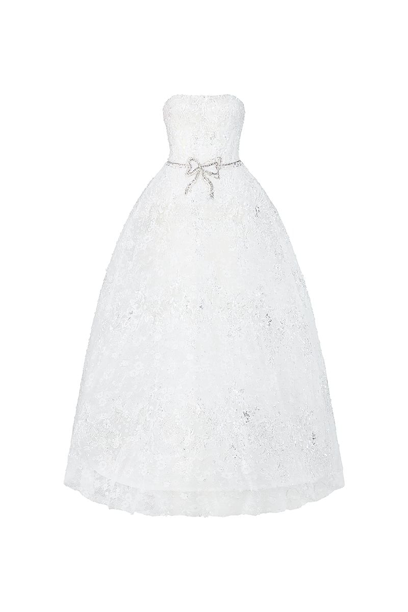  Strapless Floral Lace A-Line Gown 