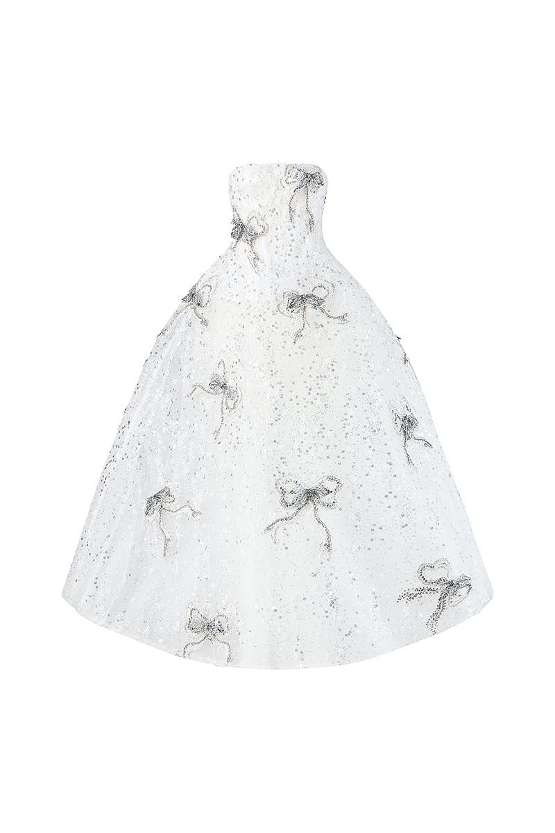  Strapless Embroidered Tulle Ball Gown 