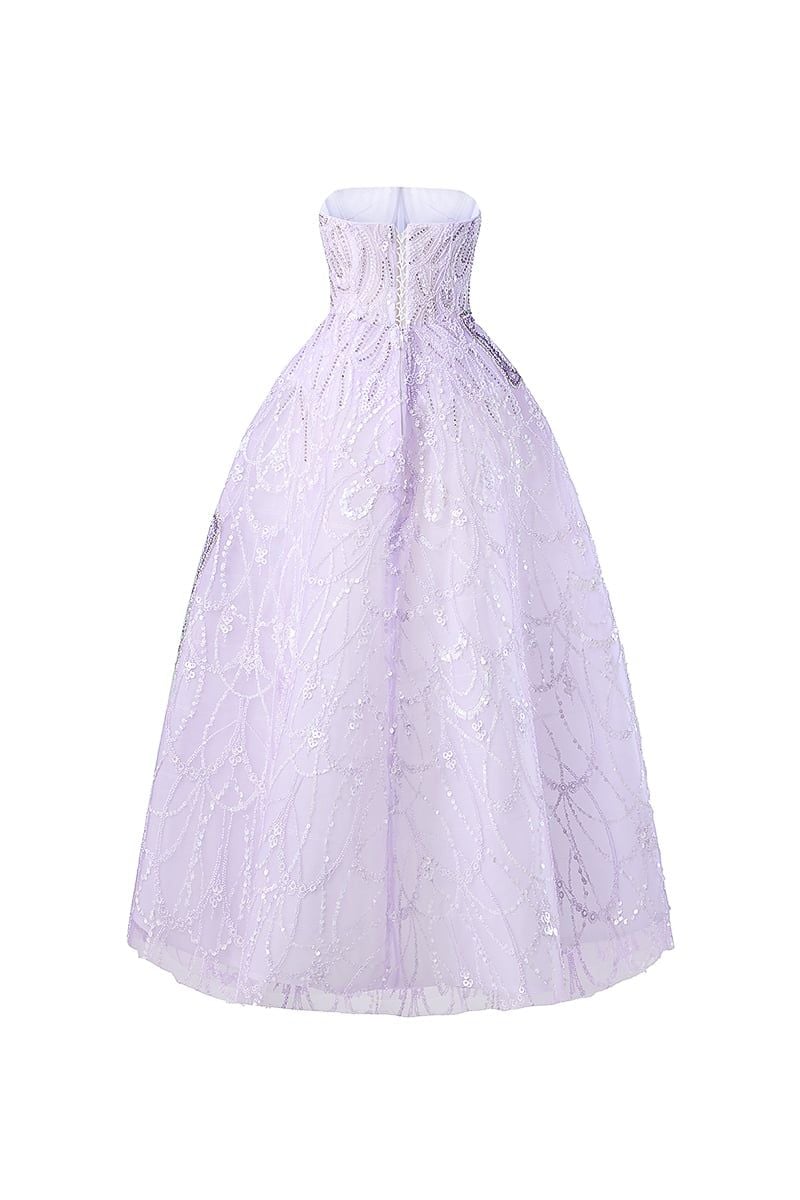  Strapless Lilac Tulle Ball Gown 