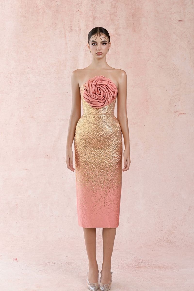  Brocade 3D Floral Dress 