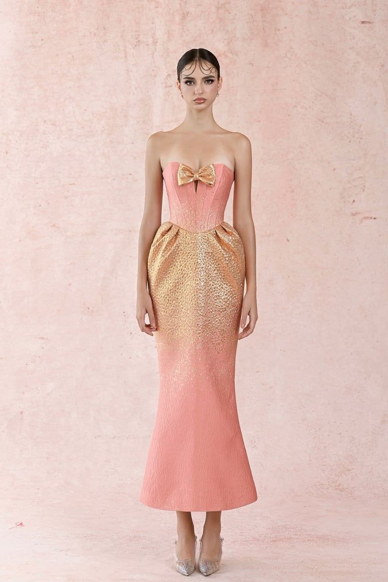  Brocade Bowtie Fishtail Dress 