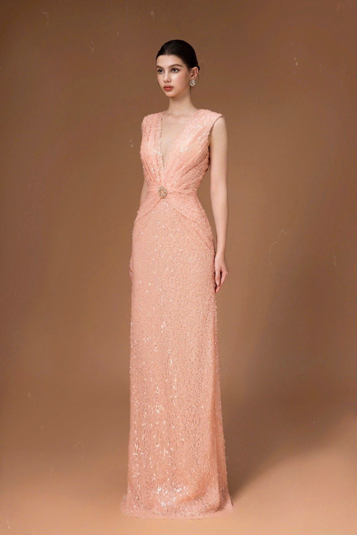  Pink Vneck Sequin Dress 