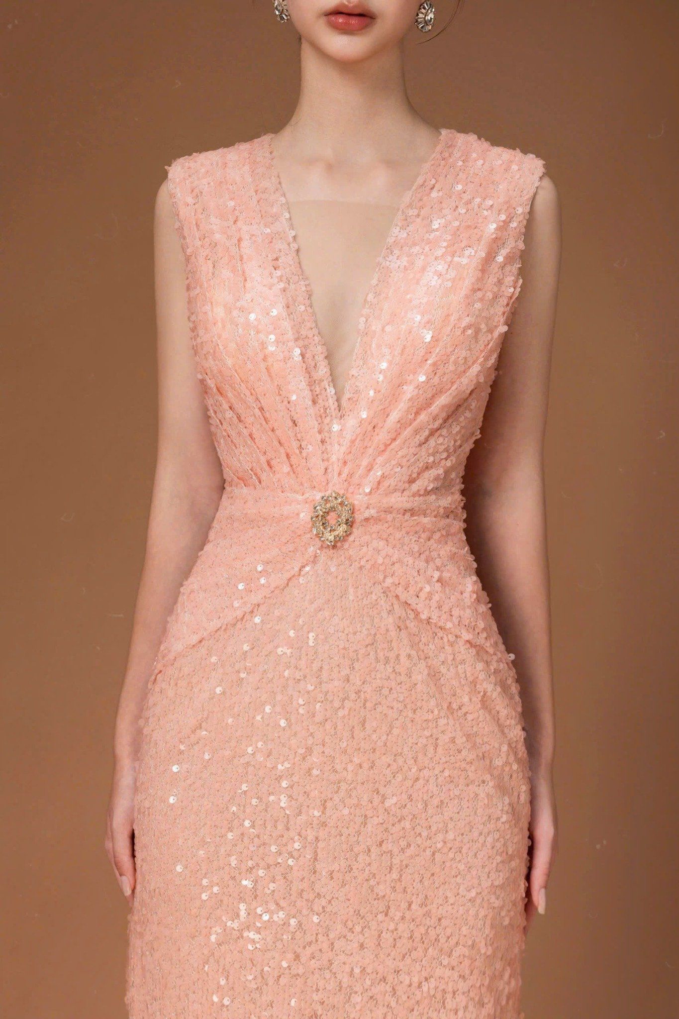  Pink Vneck Sequin Dress 