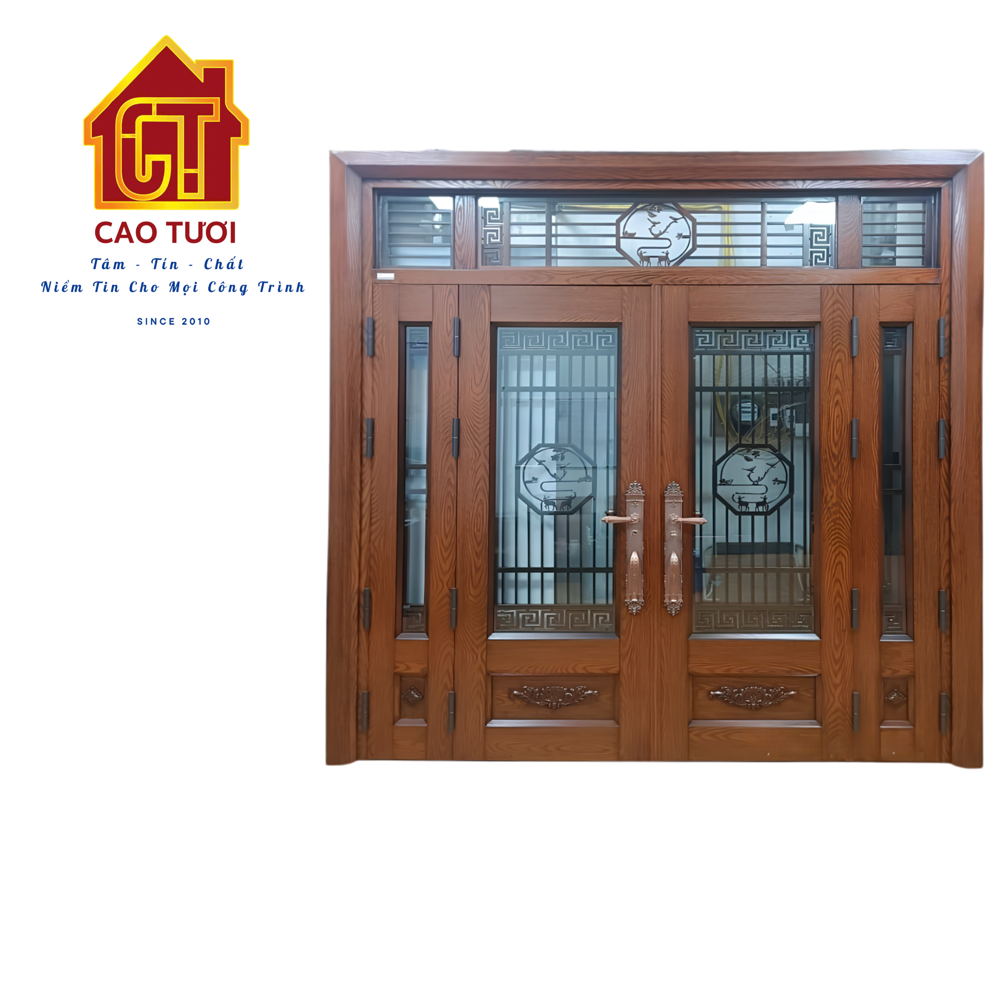  Cửa thép vân gỗ 5D cánh kính 