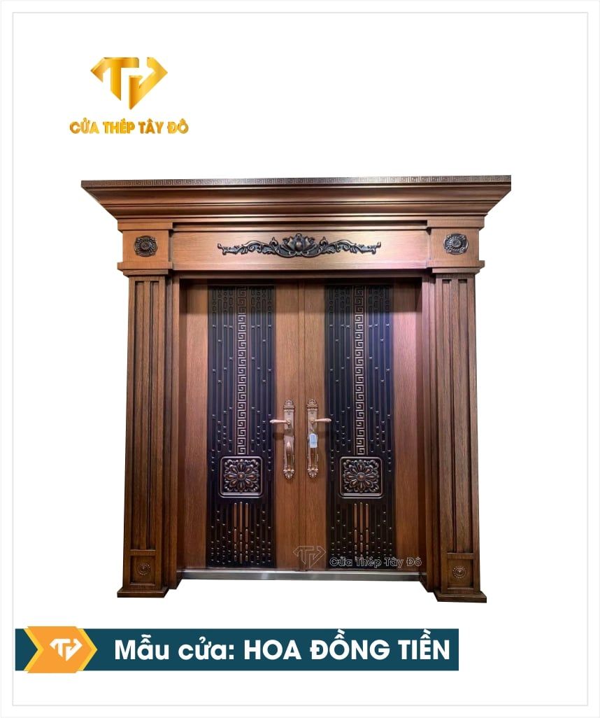  Cửa Thép Hoa Đồng Tiền Vân Nổi 5D 
