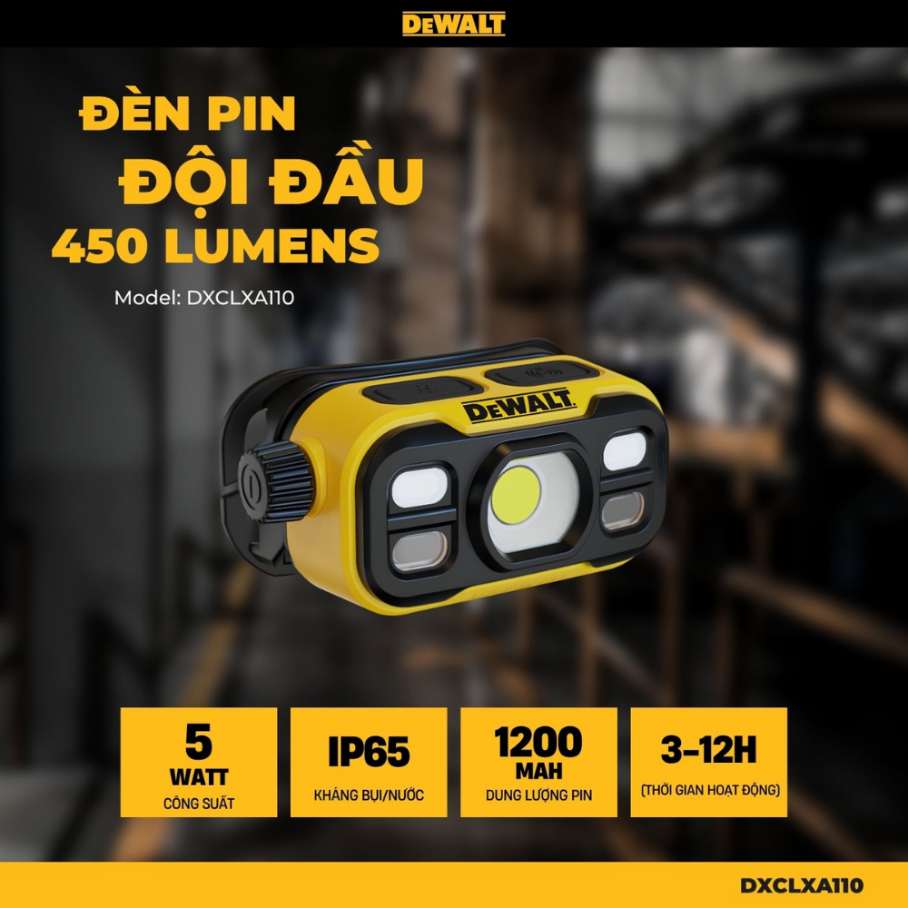 Đèn pin đội đầu Dewalt DXCLXA110 450 lumens