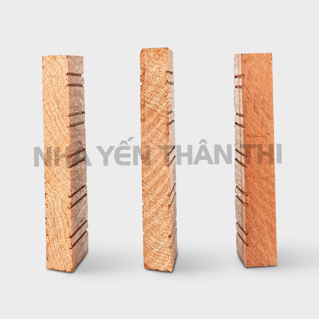 Góc gỗ cắt Dark Meranti dùng cho nhà yến (14.8 x 10.5 x 2 cm)