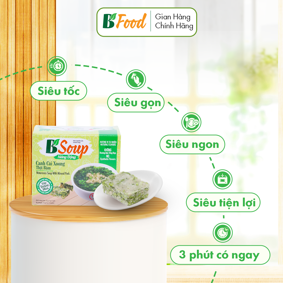  Viên Canh Ăn Liền Cải Xoong Thịt Bằm, tiện lợi nhanh chóng Nhân Viên Văn Phòng, B' Food 