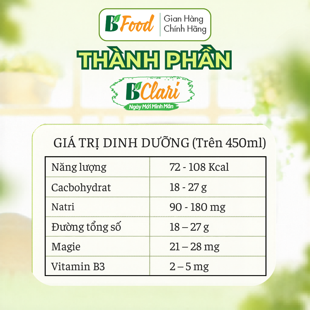  24 chai/ thùng - Thức Uống Bổ Sung vitamin B3, Khoáng chất B' Clari - 450 ml 