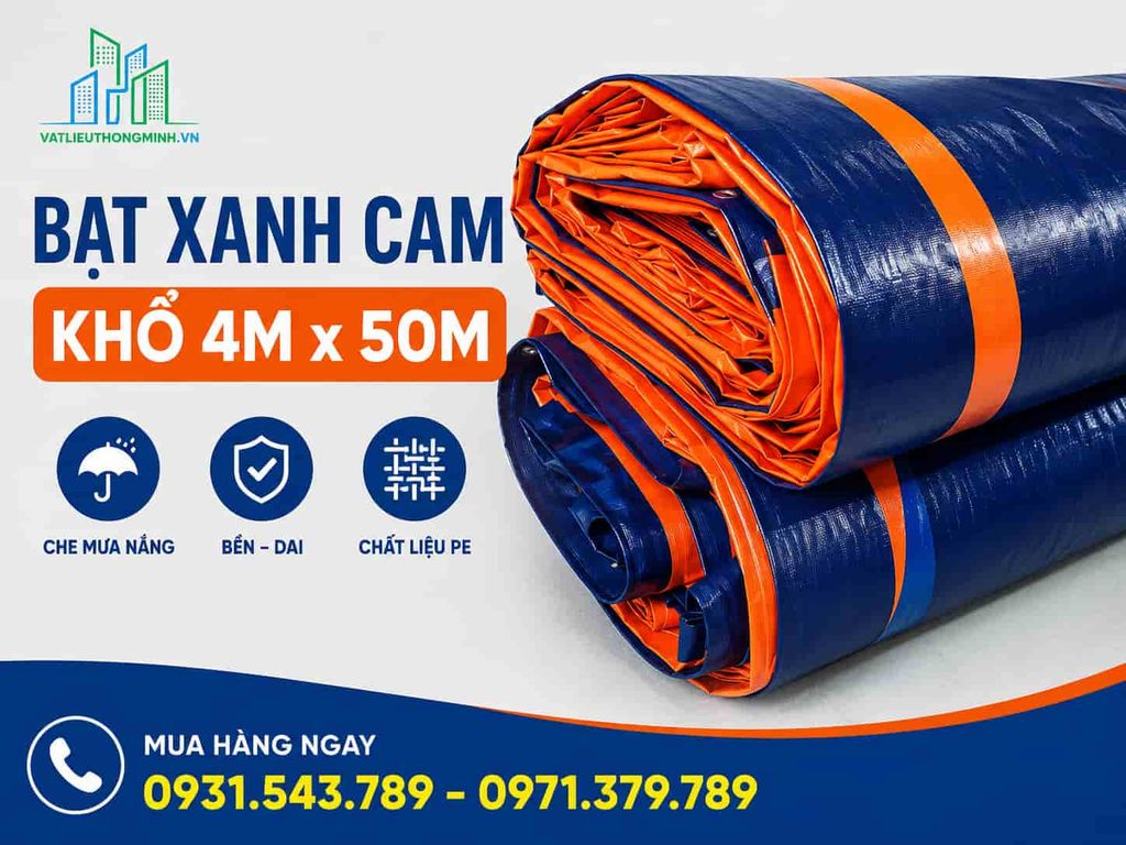Bạt Xanh Cam Khổ 4m x 50m – Giá Bạt 2 Da Xanh Cam