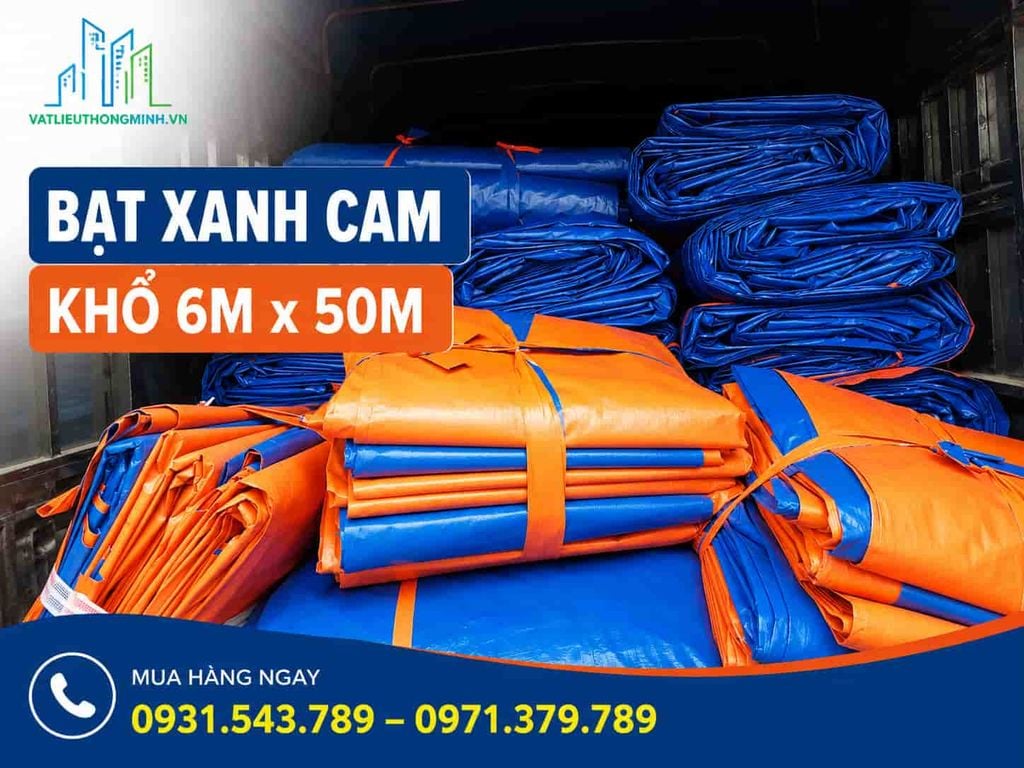 Bạt Xanh Cam Khổ 6m x 50m – Bạt Che Nắng Mưa Khổ 6m