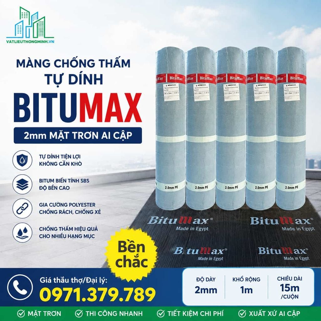 Màng Tự Dính Bitumax 2mm Ai Cập – Mặt Trơn & Mặt Cát