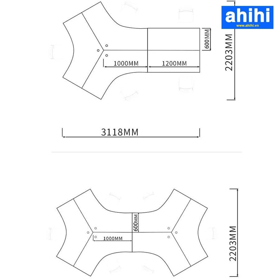 Cụm bàn làm việc chữ V ahihi458