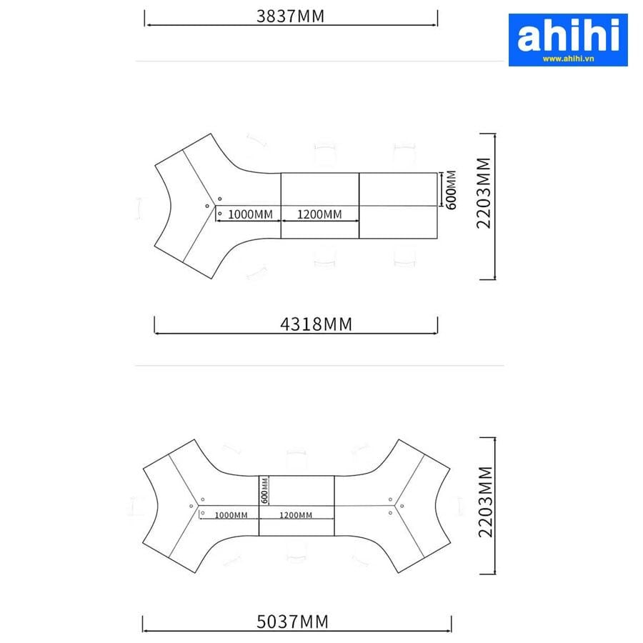 Cụm bàn làm việc chữ V ahihi458
