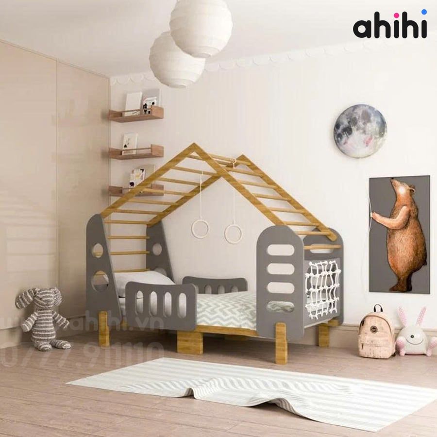 Giường ngủ ngôi nhà Ahihi118 – Mẫu giường đáng yêu cho phòng bé