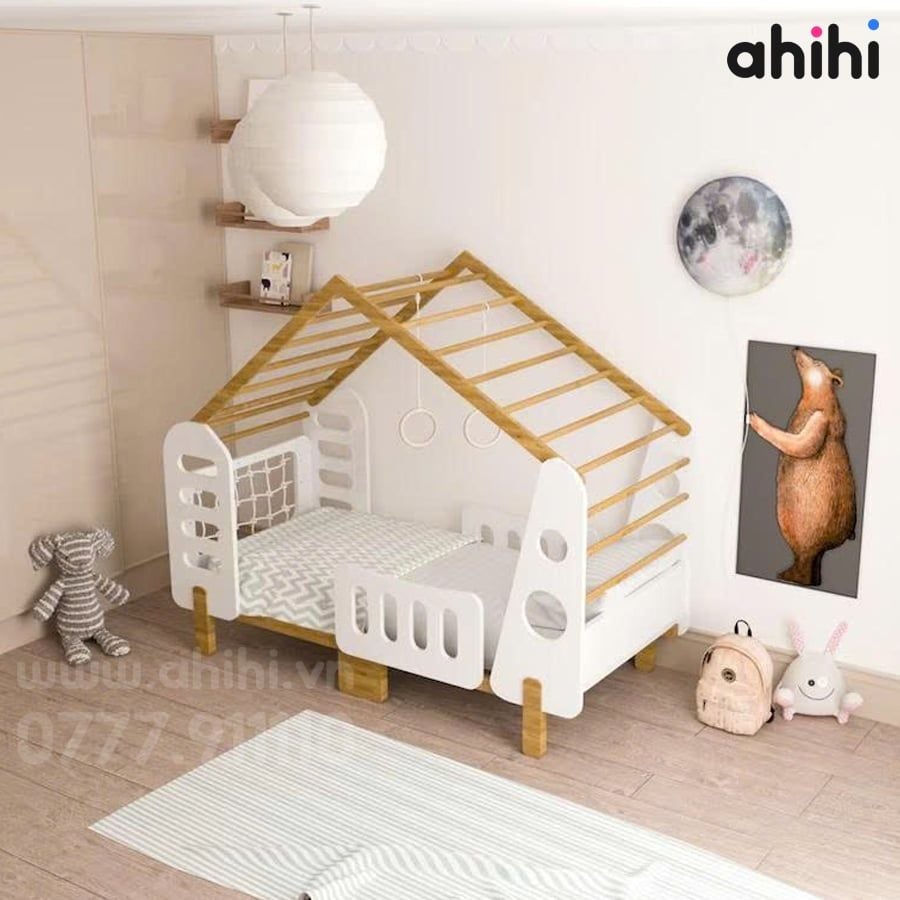 Giường ngủ ngôi nhà Ahihi118 – Mẫu giường đáng yêu cho phòng bé