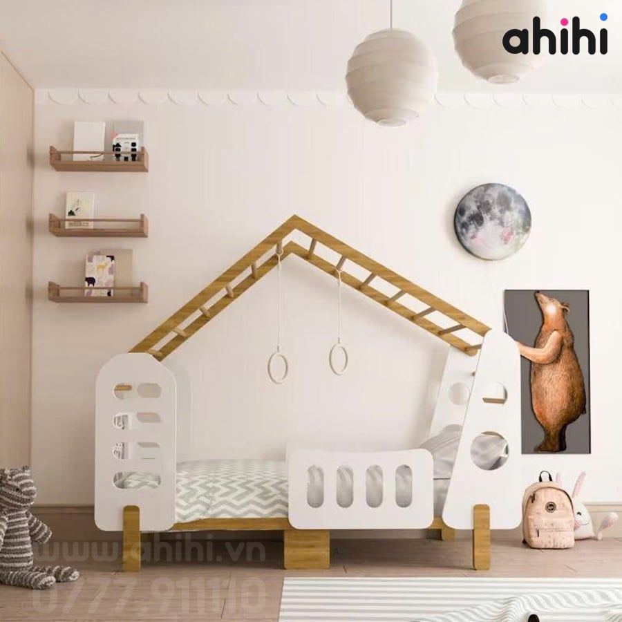 Giường ngủ ngôi nhà Ahihi118 – Mẫu giường đáng yêu cho phòng bé