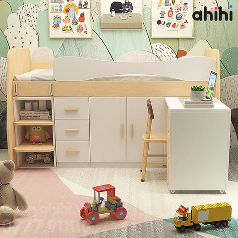 Giường tầng thấp ahihi215 – Tích hợp bàn học và tủ