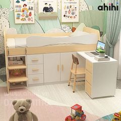 Giường tầng thấp ahihi215 – Tích hợp bàn học và tủ