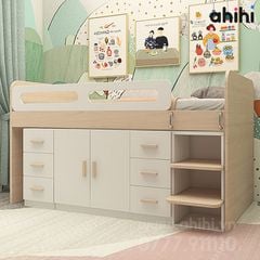 Giường tầng thấp ahihi215 – Tích hợp bàn học và tủ
