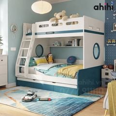 Giường tầng trẻ em AHIHI03 – Có bàn học và tủ lưu trữ