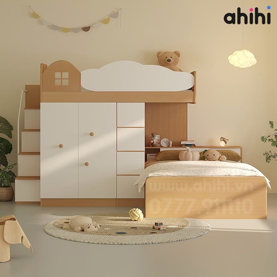 Giường tầng Ahihi09 – Giường ngủ đa năng cho phòng bé