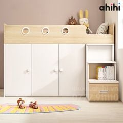 Giường tầng thấp ahihi213 -  Đa năng có tủ và kệ sách cho Bé