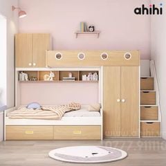 Giường tầng trẻ em Ahihi12 – Tích hợp bàn học, tủ và ngăn kéo