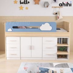 Giường tầng thấp ahihi223 – Tích hợp bàn học và tủ