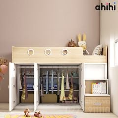 Giường tầng thấp ahihi213 -  Đa năng có tủ và kệ sách cho Bé