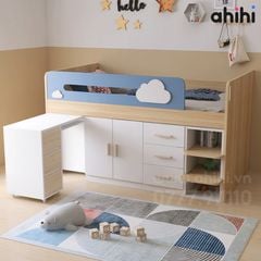 Giường tầng thấp ahihi223 – Tích hợp bàn học và tủ