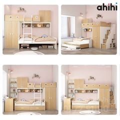 Giường tầng trẻ em Ahihi12 – Tích hợp bàn học, tủ và ngăn kéo