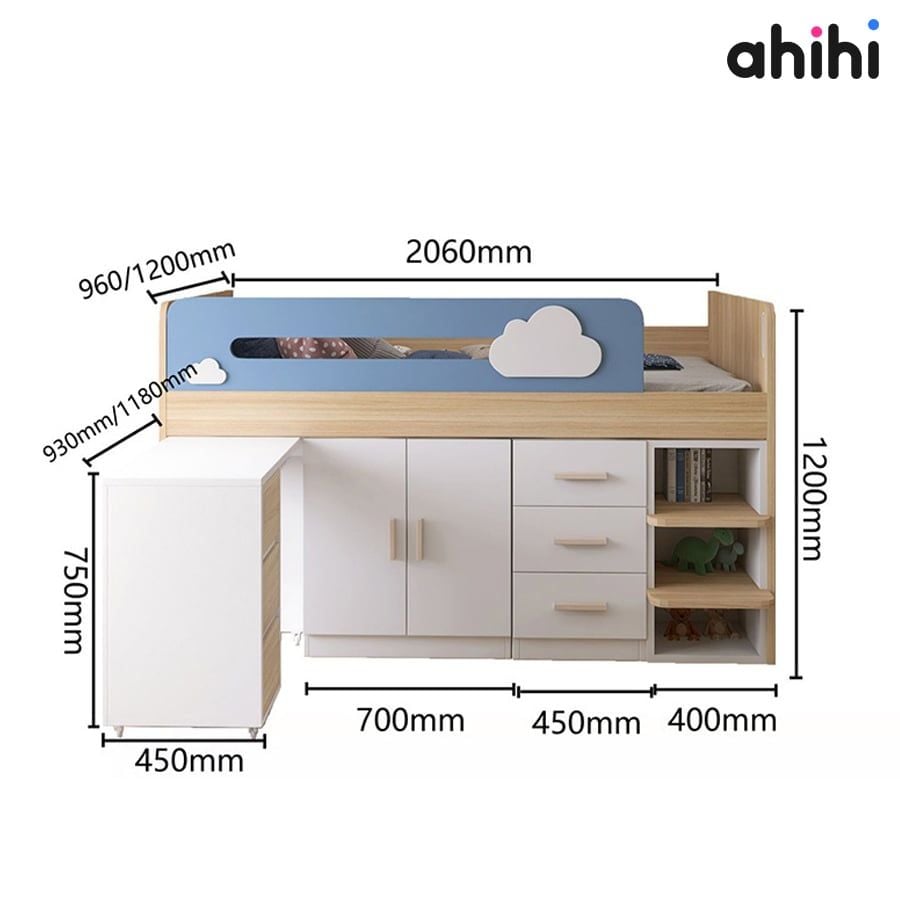 Giường tầng thấp ahihi223 – Tích hợp bàn học và tủ