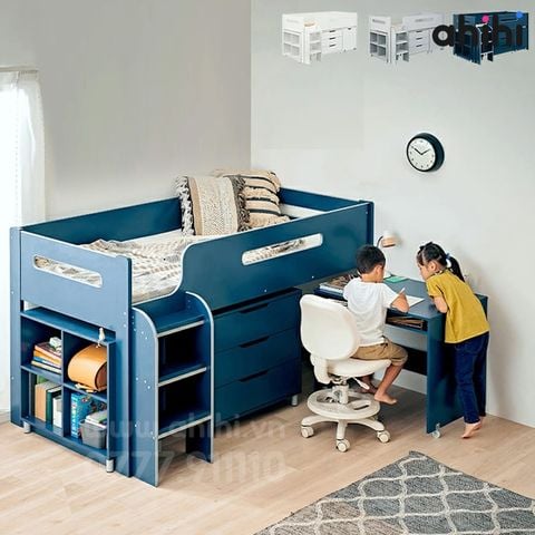 Giường tầng thấp Ahihi229 cho bé | Tích hợp bàn học, tủ & kệ sách