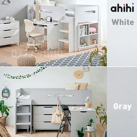 Giường tầng thấp Ahihi229 cho bé | Tích hợp bàn học, tủ & kệ sách